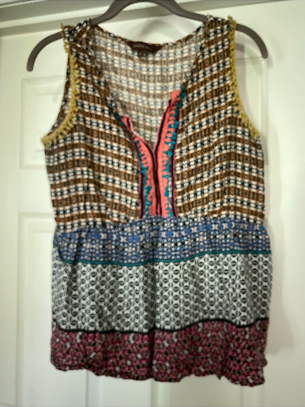 Ranna Gill Multi-Print Sleeveless Camisole in Brown, Blue & Pink
